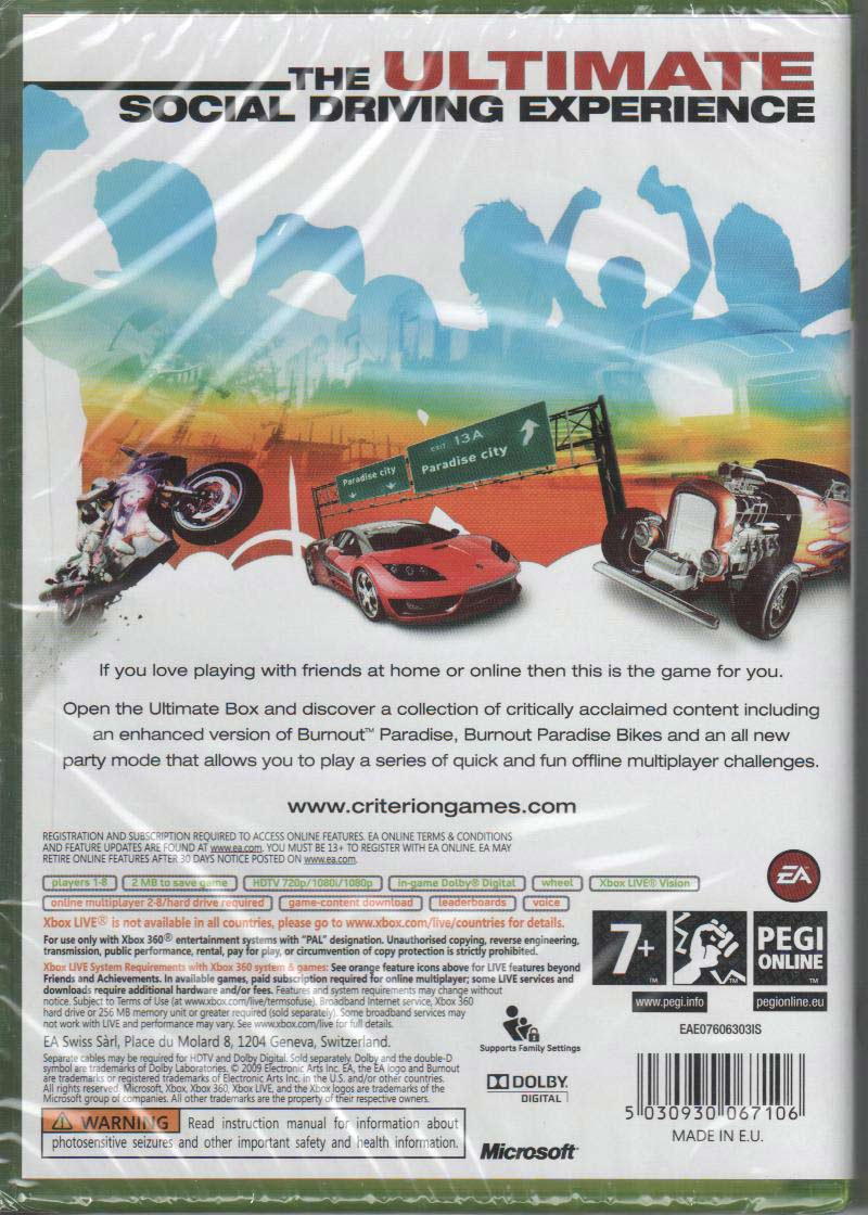 burnout paradise ultimate box xbox 360 back