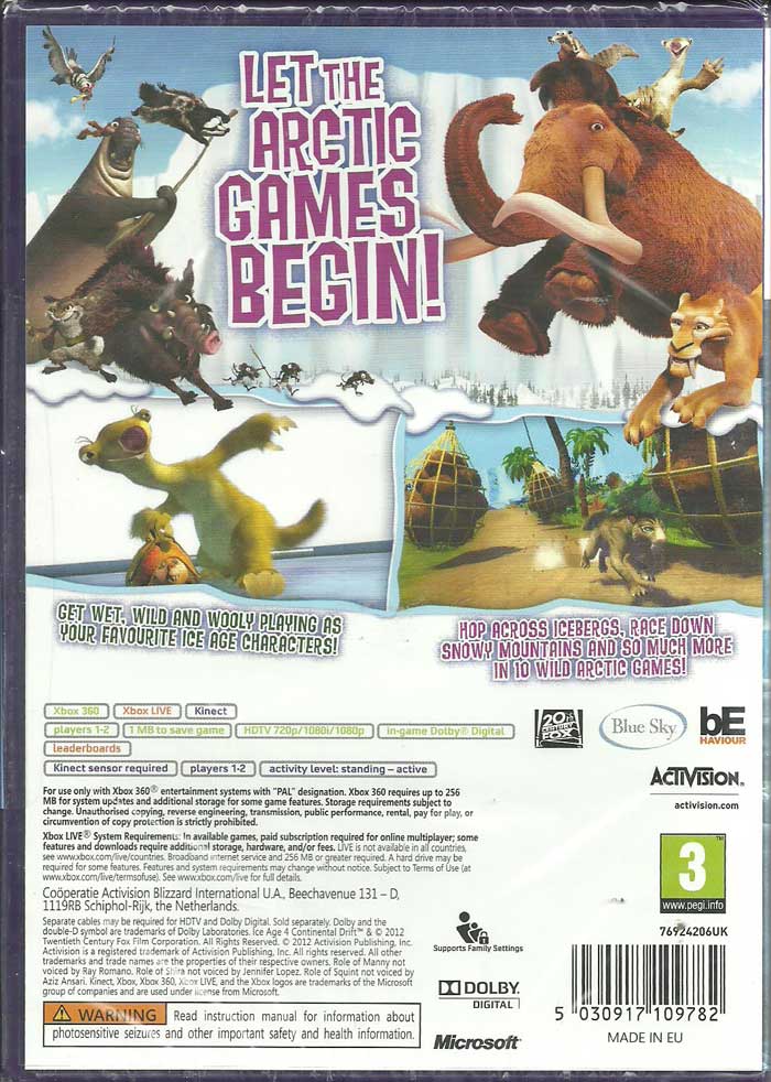 Ice Age 4 Continental Drift: Arctic Games Kinect XBOX 360